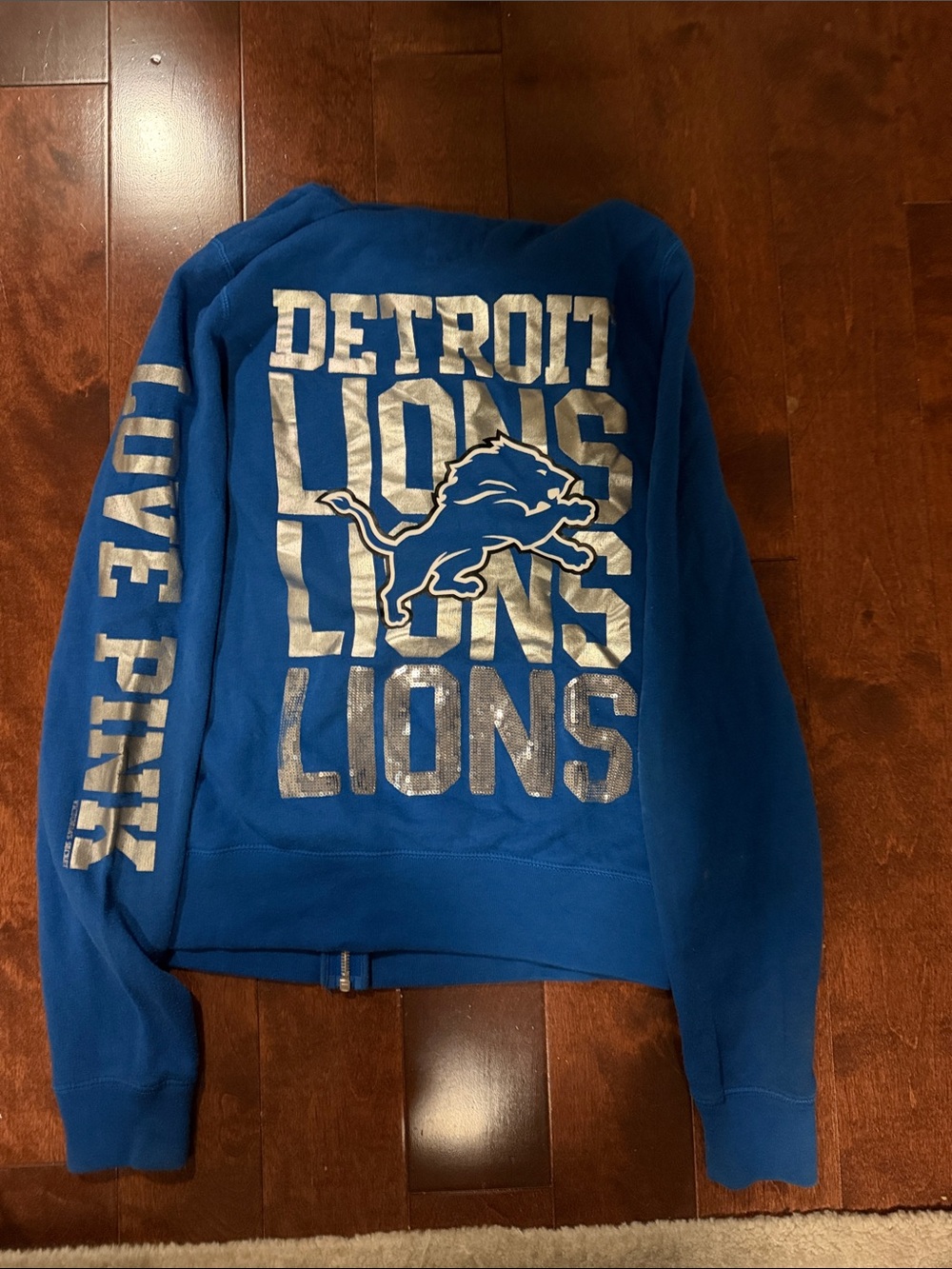 PINK Detroit Lions Blue Graphic Zip-Up Hoodie